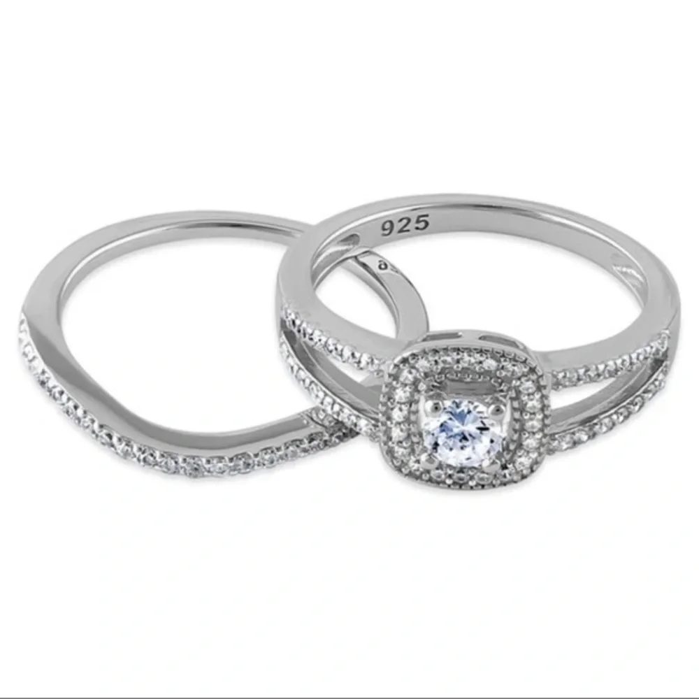 925 Sterling Silver Cubic Zirconia Wedding Set Ring